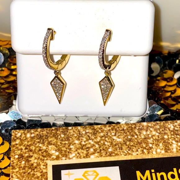 10k solid gold genuine diamond dangling hoop earrings NOT plated Free appraisal - Picture 1 of 9